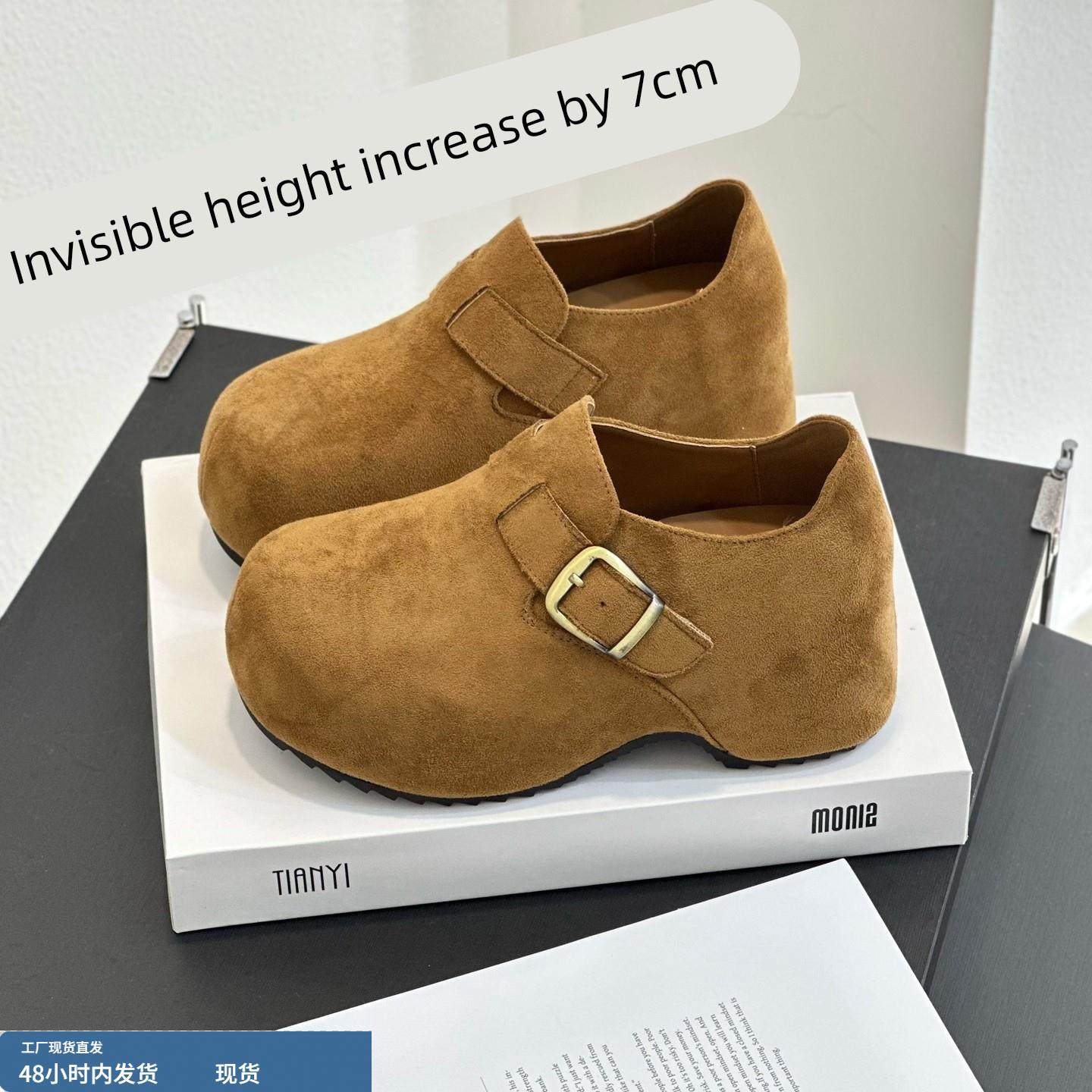 小个子内增高7CM~勃肯鞋真皮2025年新款懒人一脚蹬豆豆鞋单鞋鞋子
