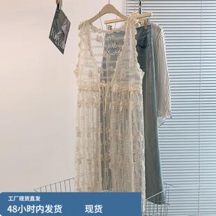 中长版网沙马甲外套女款夏薄款2026新款开衫外搭无袖薄沙罩衫上衣