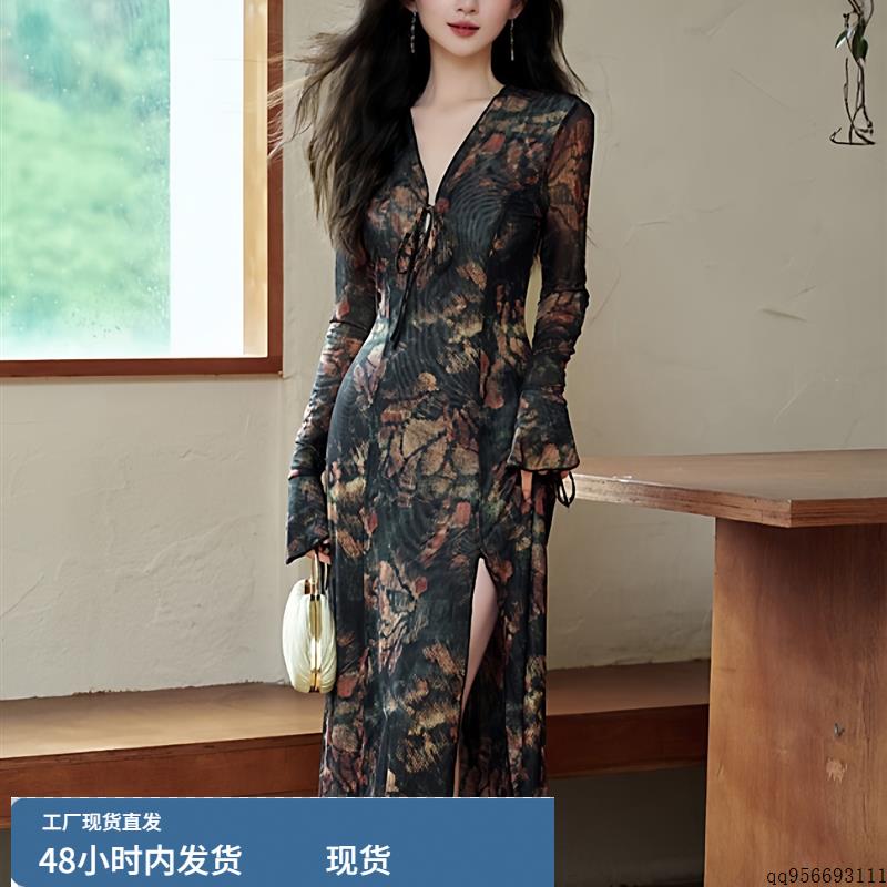 大方得体绝美连衣裙气质轻熟御姐开叉包臀长裙特别漂亮掐腰小裙子