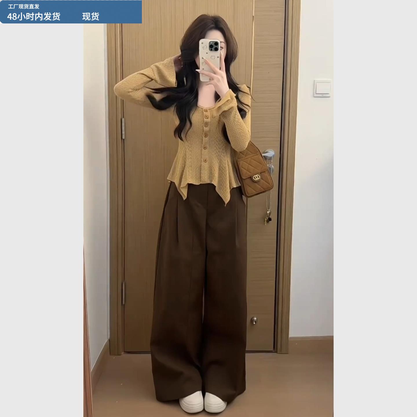 秋日巨好看的两件套黄色不规则长袖毛衣精致贵气时髦洋气女装套装