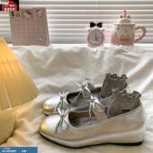 复古百搭仙女风单鞋 新款 女 2025夏季 圆头蝴蝶结一字带平底玛丽珍鞋