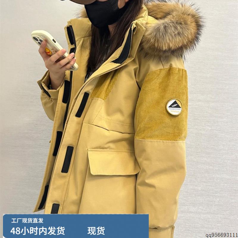 2023年真毛领羽绒服女中长款加厚宽松白鸭绒情侣款派克服工装外套