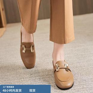 新款 2025年春季 时尚 低跟舒适百搭单鞋 英伦风真皮乐福鞋 豆豆鞋 女款