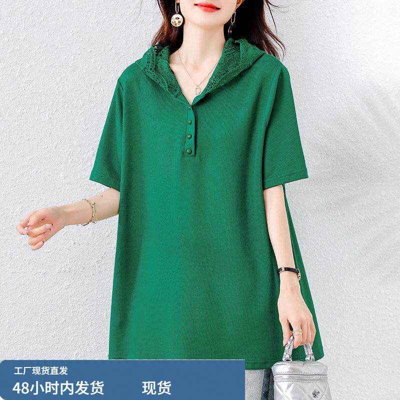 连帽短袖t恤女士夏季2026年新款潮显瘦体桖今年流行爆款中长上衣