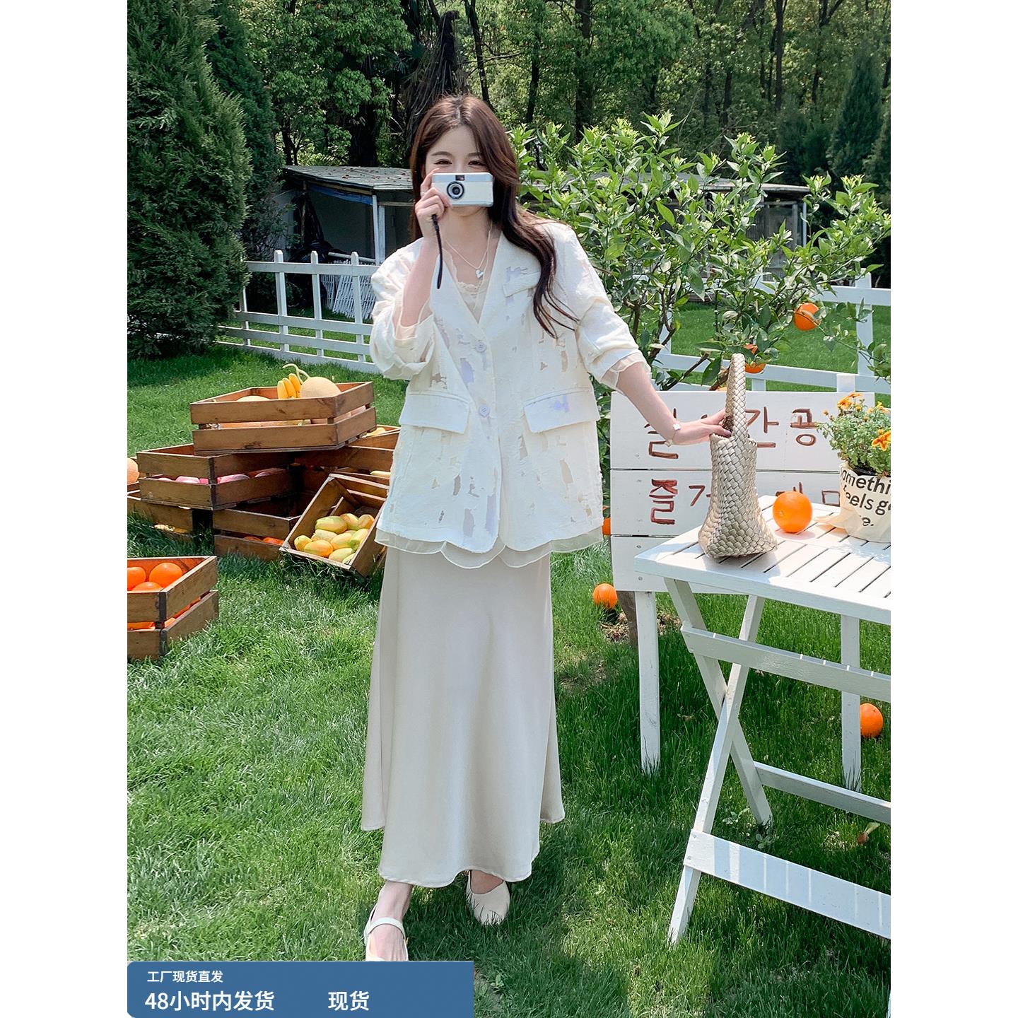 法式浪漫米色西装外套女2025年秋季新款时尚超好看绝美设计感西服