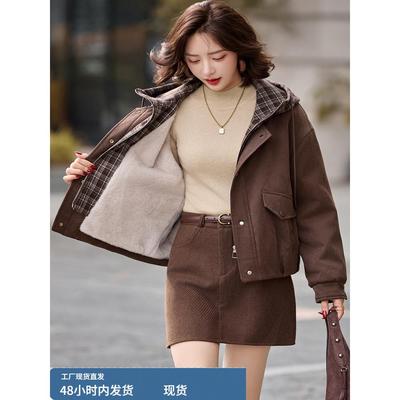 短款连帽派克服女士秋冬2025新款棉衣棉服小个子加绒加厚宽松外套