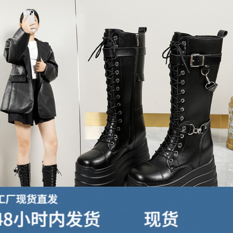 2026秋季新款10cm内增高靴子厚底小个子中筒靴百搭高跟马丁靴单靴