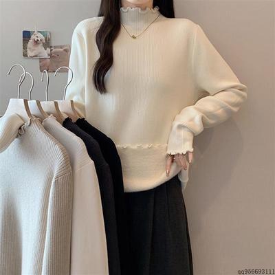 大码女装遮肚子半高领加绒加厚针织衫秋冬胖mm显瘦内搭打底衫毛衣