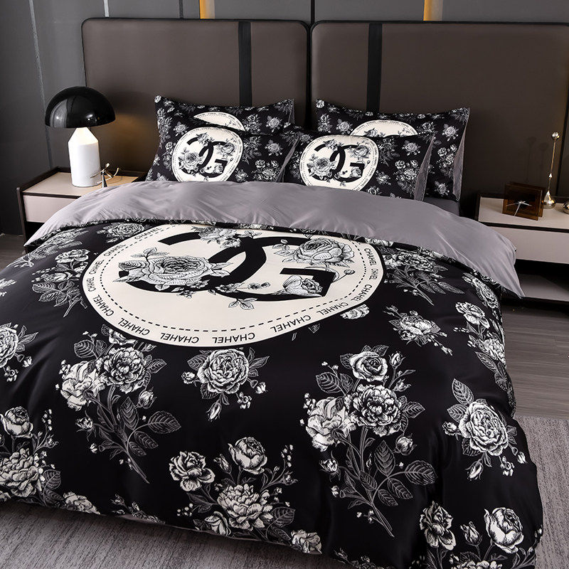 轻奢风冰丝四件套潮牌床上用品学生宿舍三件套水洗棉被套床单床笠