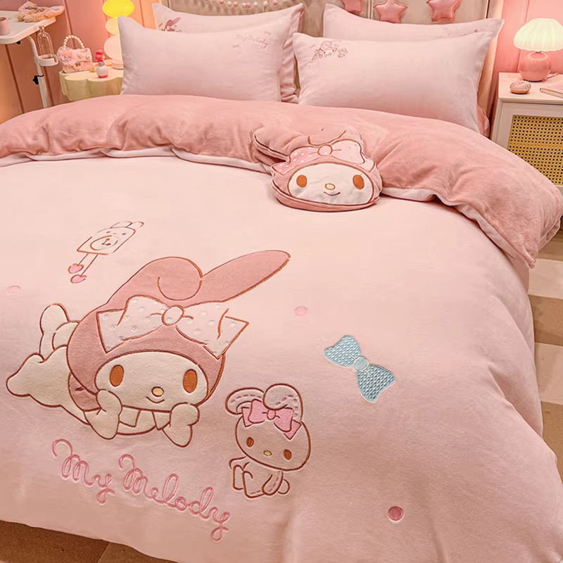 a类加厚珊瑚牛奶绒床上四件套冬季公主风粉色床品法兰绒被套床单