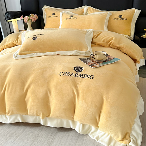 高端冬季牛奶绒四件套加厚保暖