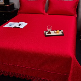 高档天丝夹棉床盖双面床单三件套结婚庆榻榻米炕头盖四季通用防滑