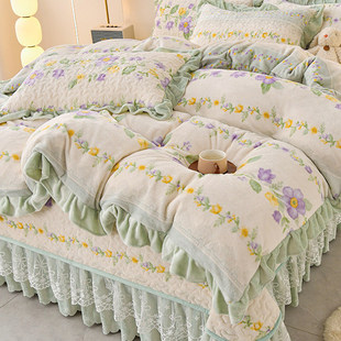 牛奶绒床盖加厚加绒四件套冬季2026新款不跑床高端珊瑚绒床上被套