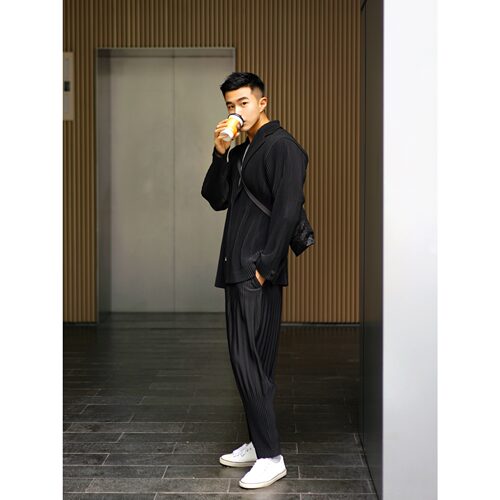 三宅风褶皱西装休闲西服男外套男装翻领肌理高级感宽松秋冬JD201