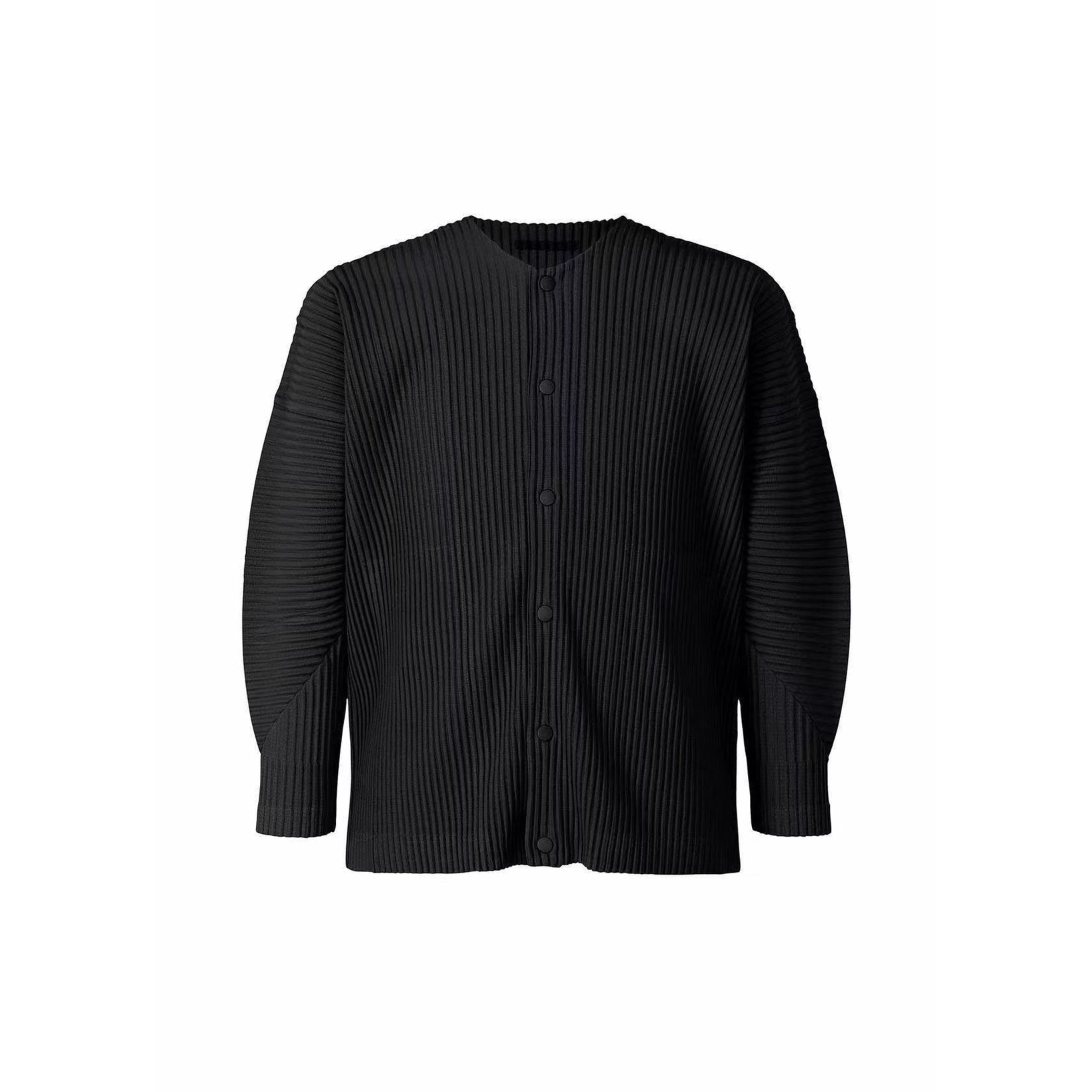 三宅衣库男装褶皱圆领长袖外套无领早秋冬按扣宽松休闲夹克JL115