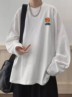纸袋人复古打底衫男士春秋新款圆领内搭长袖t恤打底衫宽松上衣服