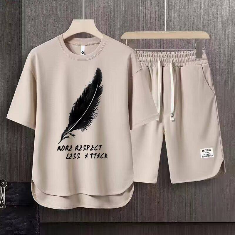 运动服套装男夏季短袖T恤篮球衣休闲短裤两件套韩版潮流2024潮牌