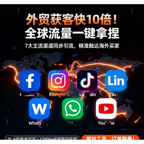 外贸营销工具海外社媒ins采集私信fb引截流工具tk矩阵ws裙发拓客