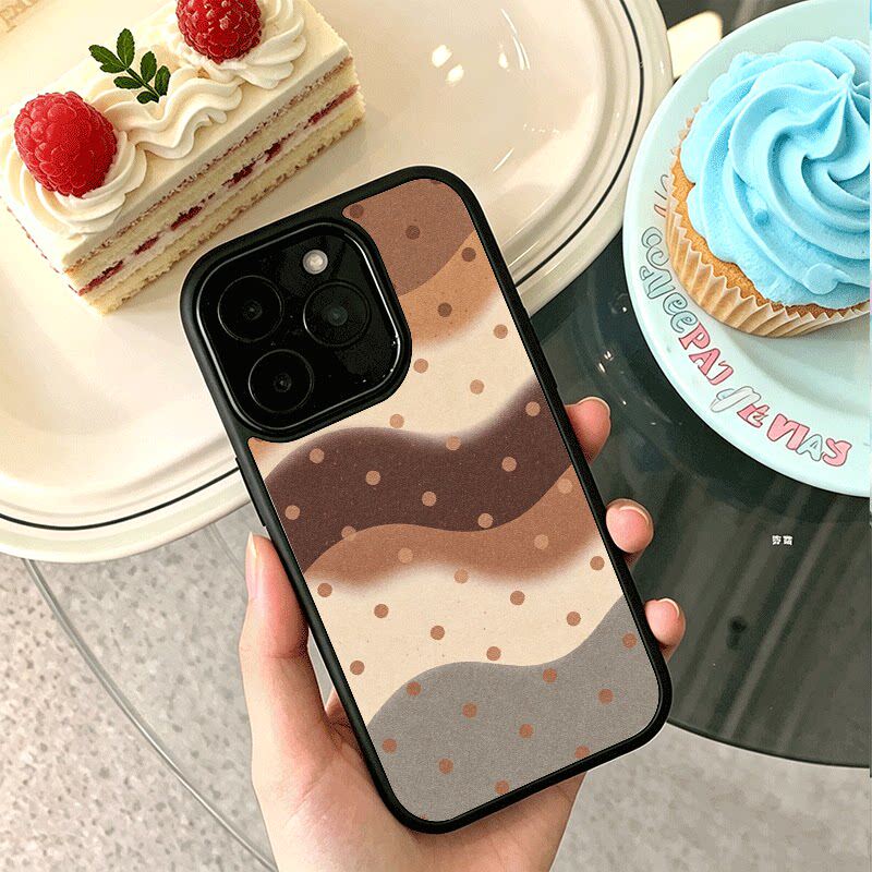 复古波浪小波点适用苹果18promax手机壳iPhone17创意15新款14爆款13mi网红16小众11黑色肤感玻璃8防摔12p硬壳