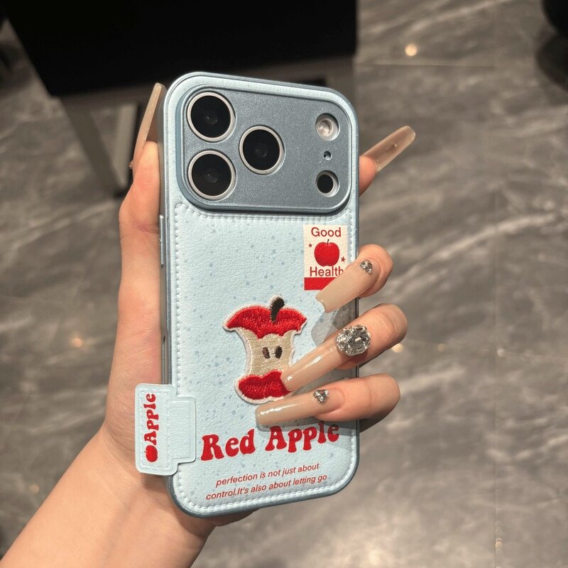 刺绣苹果核适用苹果17手机壳iPhone16promax新款air透明15pro全包14plus少女13p创意12p金属漆气垫11防摔硬壳