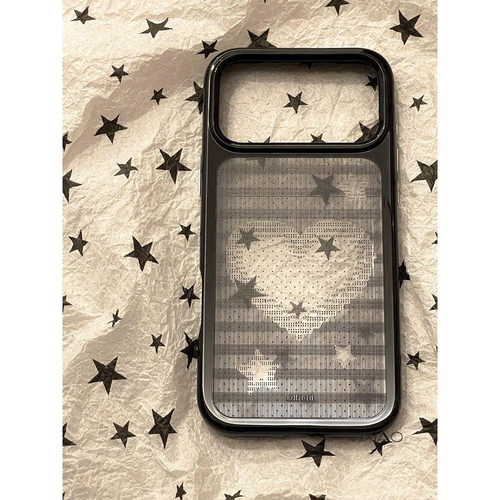日韩ins黑色星星蕾丝爱心适用于苹果17手机壳iphone16promax新款air少女15艺术14plus复古13pr透明12防摔软壳