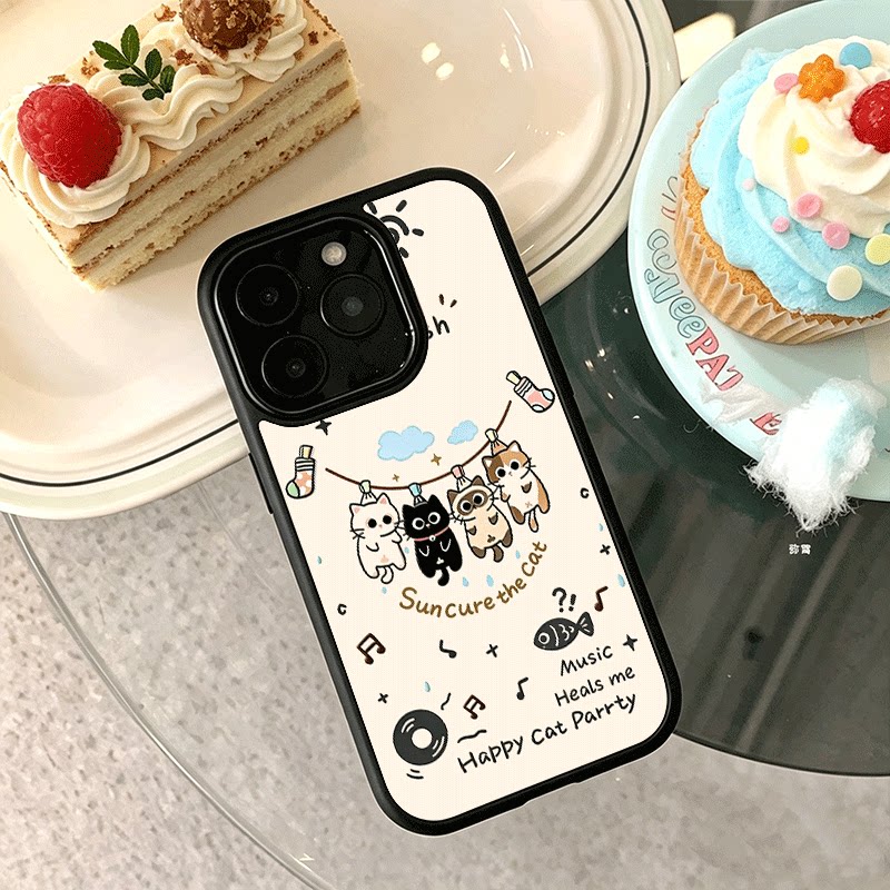 晾衣黑猫适用苹果18手机壳iPhone17promax创意15小众16新款14爆款13min网红情侣12黑色肤感玻璃8全包防摔硬壳