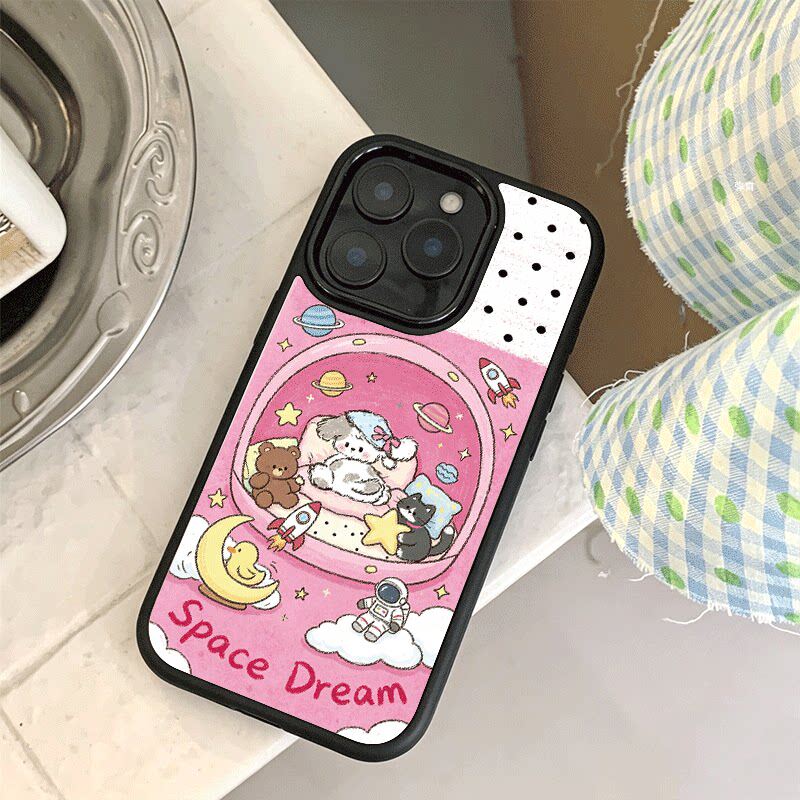 爆款油画粉色小狗适用苹果18手机壳iPhone17promax创意15新款14爆款13mi小众11黑色肤感玻璃8女12p防摔16硬壳