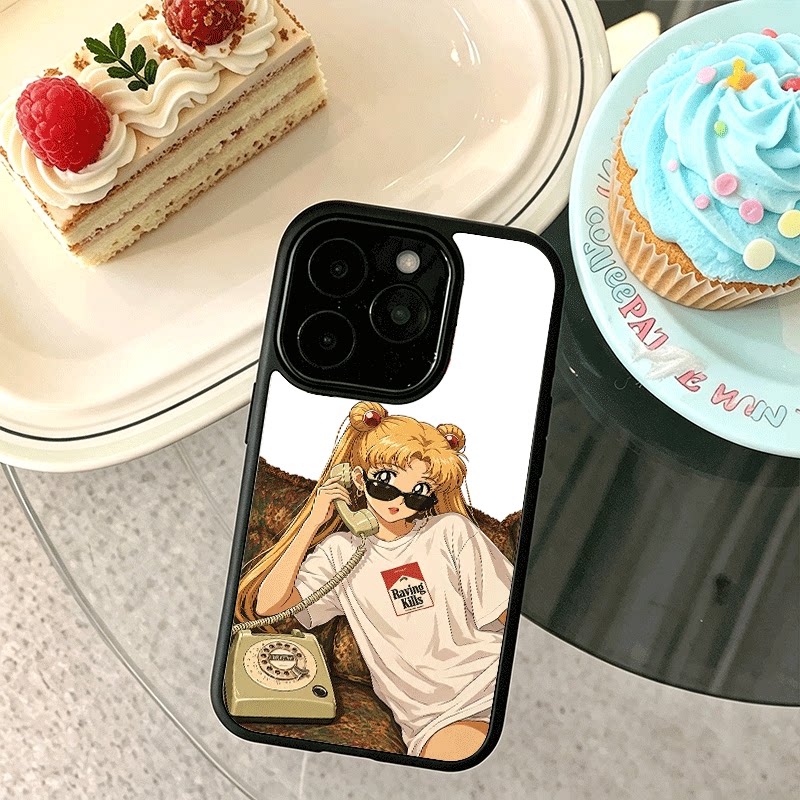 打电话美少女适用苹果17手机壳iPhone16promax创意15新款14爆款13min网红12小众11黑色肤感玻璃7全包防摔硬壳