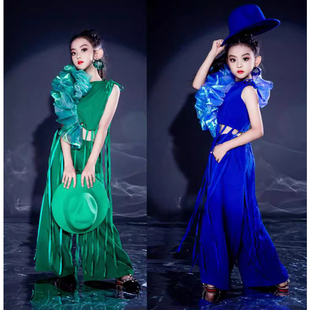 西裤 绿色套装 走秀潮服摩登潮服8T台走秀夏9多巴胺色 女童宝蓝 新款