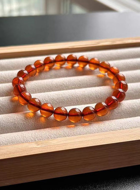 天然血珀手链琥珀手串豆油红琥珀圆珠手链女款8毫米单圈手串