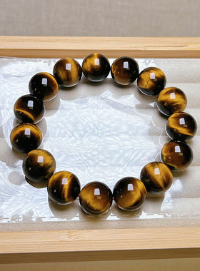 天然虎眼石手链 黄虎眼手串效应明显 虎睛石手链大颗粒 招财吸金