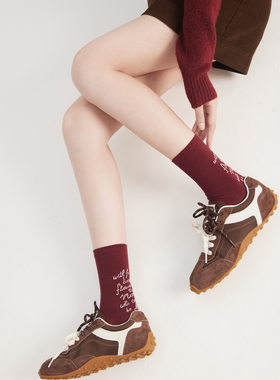 RoseTree红色袜子女2025新款爆款防臭中筒袜秋季棉袜长袜配勃肯鞋