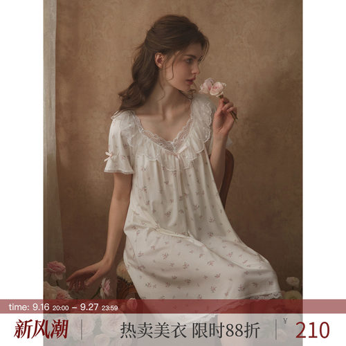 复古甜美少女公主碎花睡裙