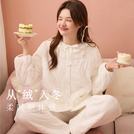 RoseTree珊瑚绒睡衣女冬季可爱少女加绒加厚保暖家居服可外穿冬天