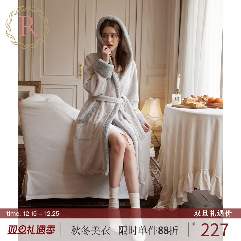 INS风甜美慵懒气质感牛奶绒睡袍