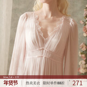 RoseTree宫廷风长睡裙春秋女长袖 蕾丝法式 甜美少女睡衣自带胸垫