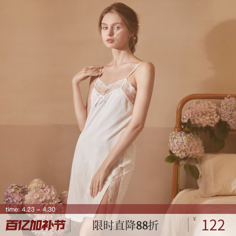 RoseTree吊带睡裙女款夏季纯棉性感甜美蕾丝公主少女纯欲风睡衣裙