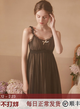 RoseTree吊带睡裙女夏天蕾丝性感黑色公主纯欲睡衣带胸垫2025新款