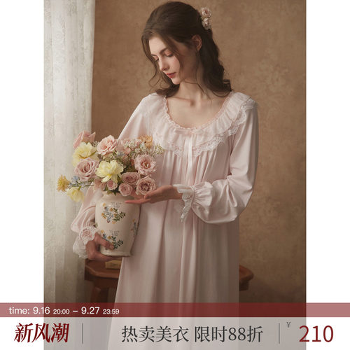RoseTree法式睡裙女士春秋季长袖长款蕾丝复古宫廷公主风绝美睡衣