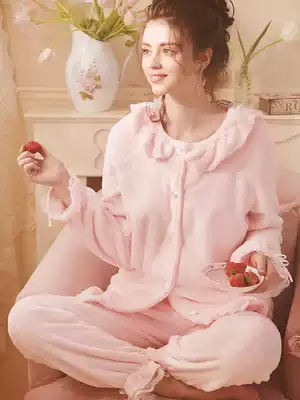 RoseTree Japanese pajamas Women's winter coral velvet plus velvet thickening suit Cute and sweet flannel home clothes
