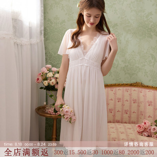 蕾丝性感公主睡衣带胸垫 RoseTree宫廷风睡裙女款 夏季 短袖 V领法式