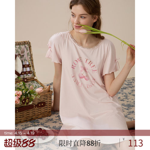 RoseTree可爱睡裙女夏季短袖可爱少女日系甜美公主风睡衣2025新款