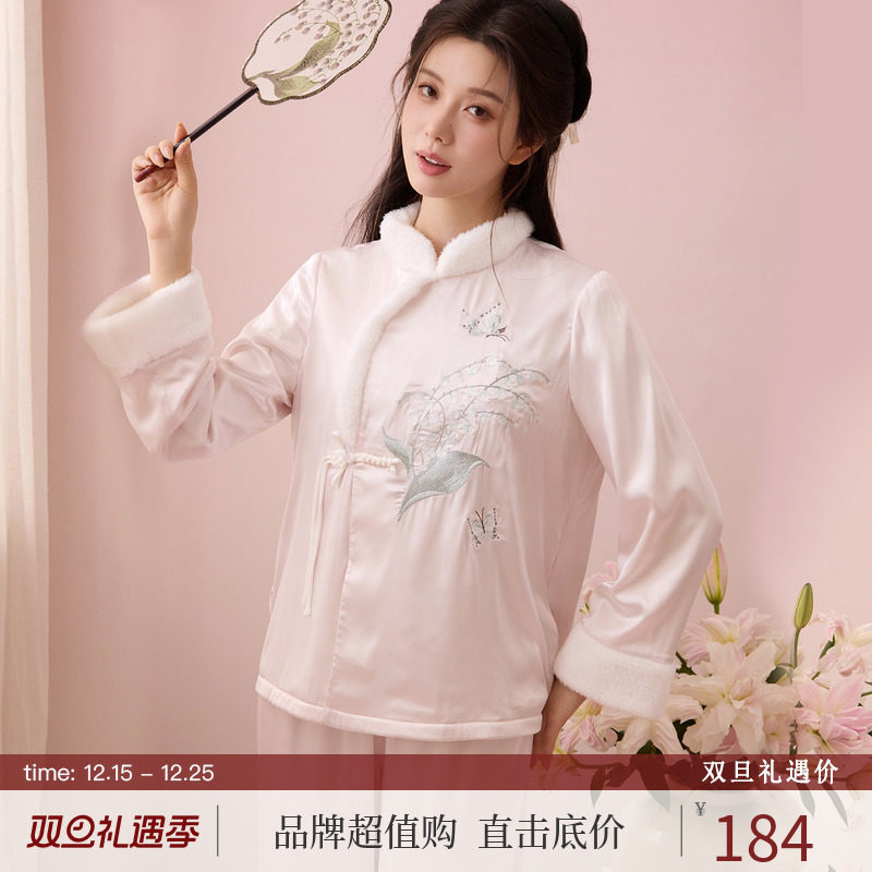 RoseTree优国风刺绣加绒睡衣