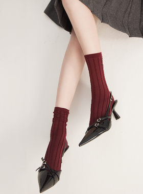 RoseTree玛丽珍袜子配小皮鞋女款春秋红色中筒袜子外穿潮防臭棉袜