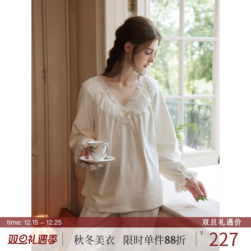 古典宫廷风甜美少女银狐绒家居服