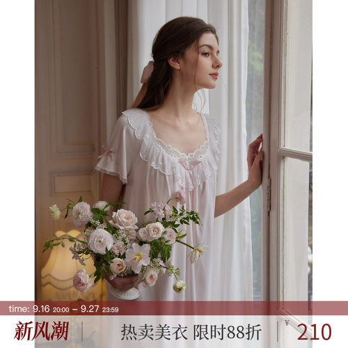 复古甜美少女公主碎花睡裙