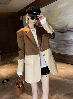 拼接西装外套女欧洲站2024新款春秋设计感时尚小众休闲高端上衣潮