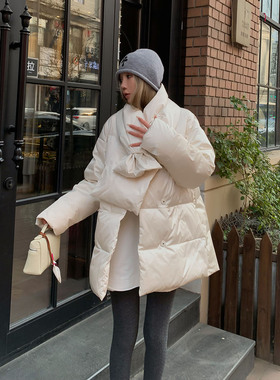 KMZD 维也纳冬日 白鸭绒羽绒服女中长款外套围巾羽绒服保暖外套