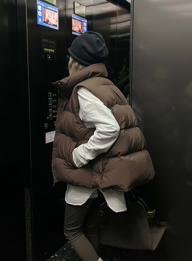 KMZD 云朵泡芙 90白鸭绒羽绒秋冬马甲背心女立领无袖保暖加厚外套