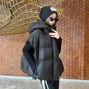 黑色白鸭绒羽绒马甲女2025新款秋冬外穿品牌高端欧货中长款马夹潮